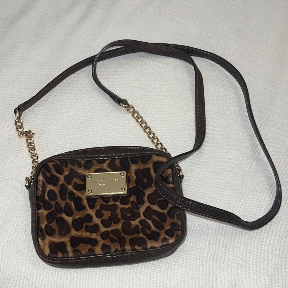Michael Kors Brown and Gold Crossbody Bag with Chain Detail